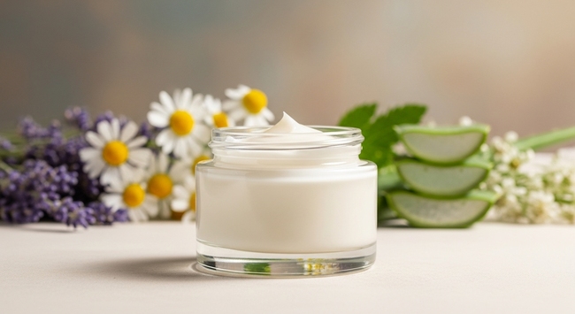 Frasco de crema con ingredientes naturales