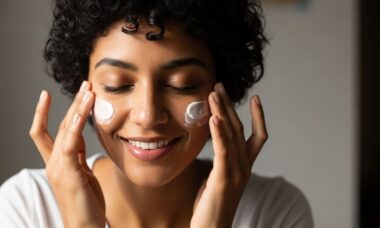 Persona aplicando crema facial