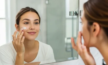 Aplicando producto facial