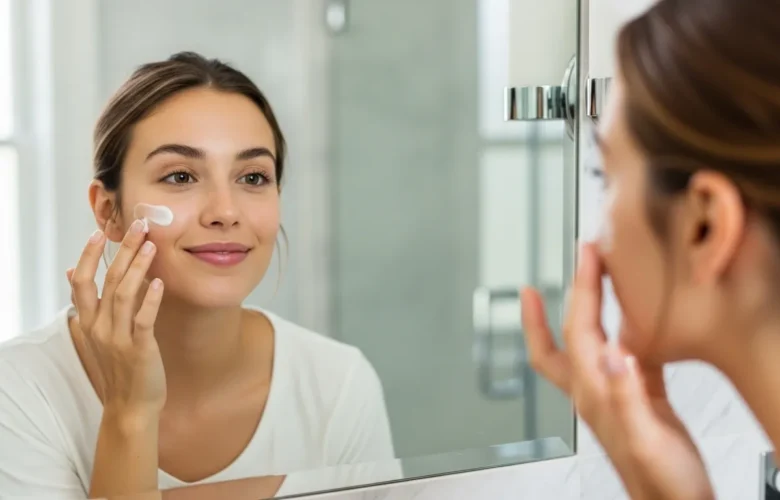 Aplicando producto facial
