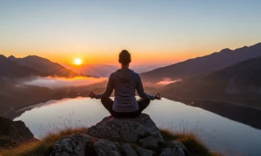 Persona meditando en la naturaleza